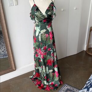 Lovers + Friends Green Maxi Dress with Pink Floral Print
